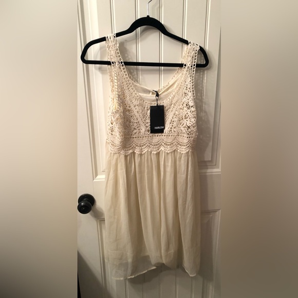 Harlow Dresses & Skirts - Harlow Cream Crochet Sundress with Black Tag Detail